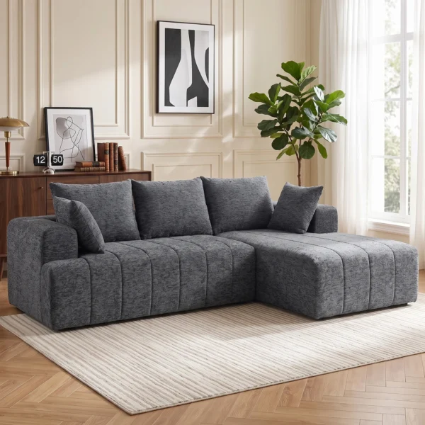 3 Sitzer Ecksofa In L Form Mit Ottomane, Wandelbares Chenille Cloud Schlafsofa Mit Federkernpolsterung, Grau