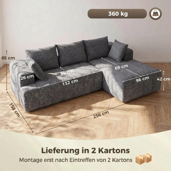 3 Sitzer Ecksofa In L Form Mit Ottomane, Wandelbares Chenille Cloud Schlafsofa Mit Federkernpolsterung, Grau
