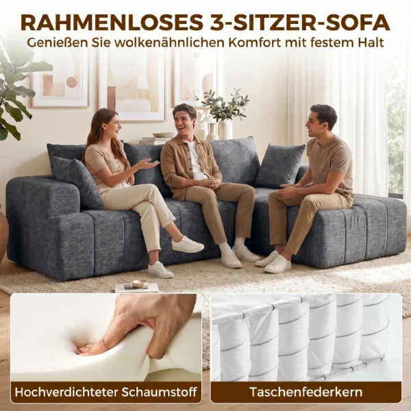 3 Sitzer Ecksofa In L Form Mit Ottomane, Wandelbares Chenille Cloud Schlafsofa Mit Federkernpolsterung, Grau