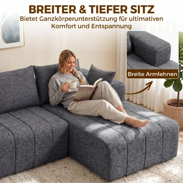 3 Sitzer Ecksofa In L Form Mit Ottomane, Wandelbares Chenille Cloud Schlafsofa Mit Federkernpolsterung, Grau