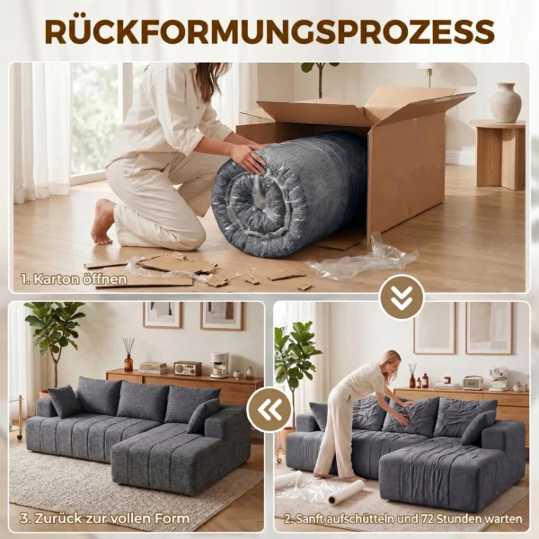 3 Sitzer Ecksofa In L Form Mit Ottomane, Wandelbares Chenille Cloud Schlafsofa Mit Federkernpolsterung, Grau