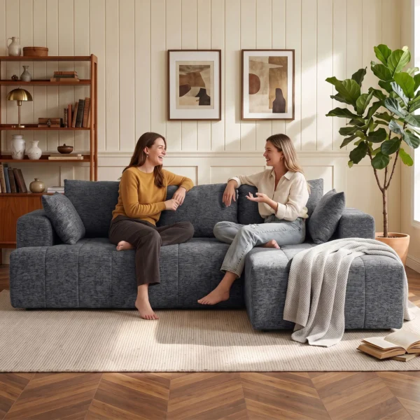 3 Sitzer Ecksofa In L Form Mit Ottomane, Wandelbares Chenille Cloud Schlafsofa Mit Federkernpolsterung, Grau