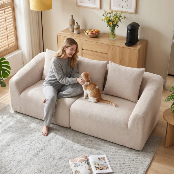 3 Sitzer Sofa, Chenille Cloud Couch Ohne Rahmen, Dicke Federkernpolsterung, Extra Breite Sitzfläche, 3 Kissen, Beige