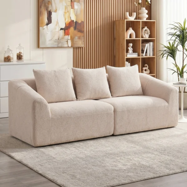 3 Sitzer Sofa, Chenille Cloud Couch Ohne Rahmen, Dicke Federkernpolsterung, Extra Breite Sitzfläche, 3 Kissen, Beige