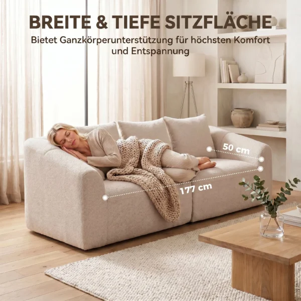 3 Sitzer Sofa, Chenille Cloud Couch Ohne Rahmen, Dicke Federkernpolsterung, Extra Breite Sitzfläche, 3 Kissen, Beige