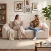 3 Sitzer Sofa, Chenille Cloud Couch Ohne Rahmen, Dicke Federkernpolsterung, Extra Breite Sitzfläche, 3 Kissen, Beige