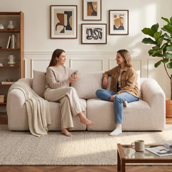 3 Sitzer Sofa, Chenille Cloud Couch Ohne Rahmen, Dicke Federkernpolsterung, Extra Breite Sitzfläche, 3 Kissen, Beige