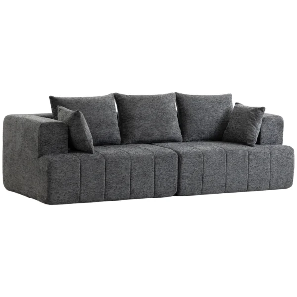 3 Sitzer Sofa, Cloud Sofa Aus Chenille Mit Dicker Federkernpolsterung, Breiter Und Tiefer Sitzfläche, Breiten Armlehnen, Kissen, Grau