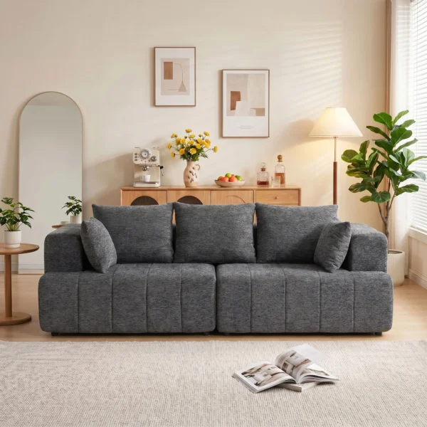 3 Sitzer Sofa, Cloud Sofa Aus Chenille Mit Dicker Federkernpolsterung, Breiter Und Tiefer Sitzfläche, Breiten Armlehnen, Kissen, Grau