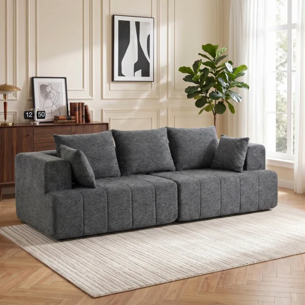 3 Sitzer Sofa, Cloud Sofa Aus Chenille Mit Dicker Federkernpolsterung, Breiter Und Tiefer Sitzfläche, Breiten Armlehnen, Kissen, Grau