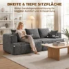 3 Sitzer Sofa, Cloud Sofa Aus Chenille Mit Dicker Federkernpolsterung, Breiter Und Tiefer Sitzfläche, Breiten Armlehnen, Kissen, Grau