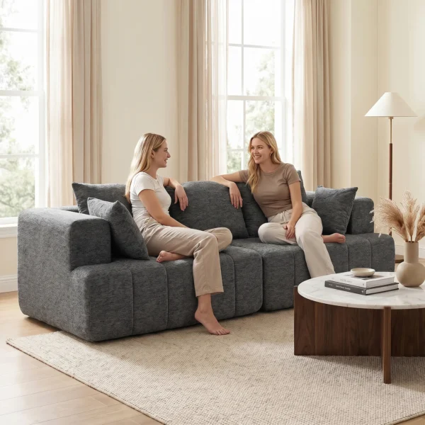 3 Sitzer Sofa, Cloud Sofa Aus Chenille Mit Dicker Federkernpolsterung, Breiter Und Tiefer Sitzfläche, Breiten Armlehnen, Kissen, Grau