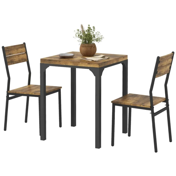 3 teilige Essgruppe, Esstisch Set, 1 Tisch, 2 Stühle, MDF+Metall, Braun