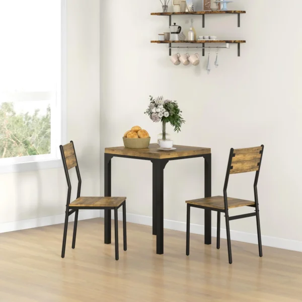 3 teilige Essgruppe, Esstisch Set, 1 Tisch, 2 Stühle, MDF+Metall, Braun