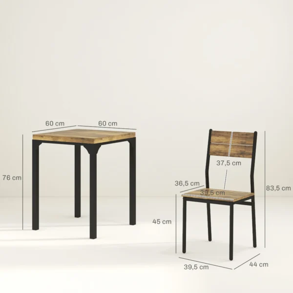 3 teilige Essgruppe, Esstisch Set, 1 Tisch, 2 Stühle, MDF+Metall, Braun