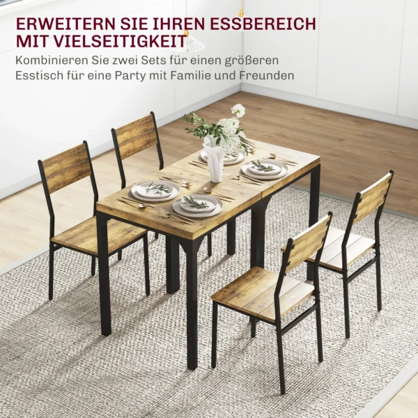 3 teilige Essgruppe, Esstisch Set, 1 Tisch, 2 Stühle, MDF+Metall, Braun