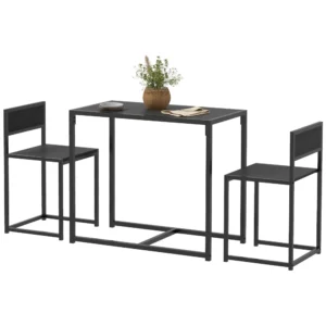 3 teiliges Bartisch Set Hochtisch Set 3 teilig, 2 Stühle, 1 Tisch, 90 Cm X 47 Cm X 76 Cm, Schwarz