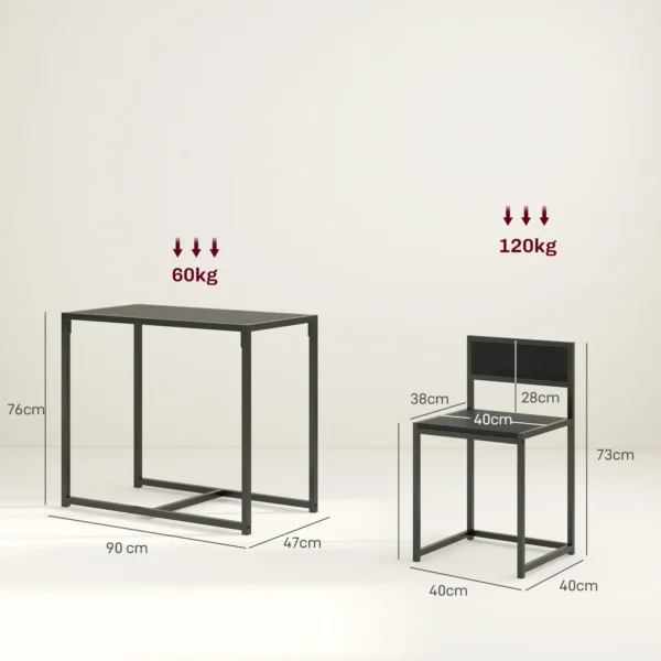 3 teiliges Bartisch Set Hochtisch Set 3 teilig, 2 Stühle, 1 Tisch, 90 Cm X 47 Cm X 76 Cm, Schwarz