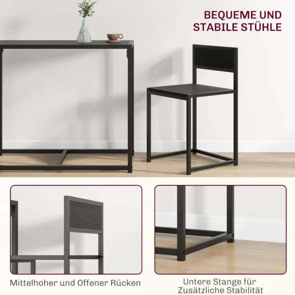 3 teiliges Bartisch Set Hochtisch Set 3 teilig, 2 Stühle, 1 Tisch, 90 Cm X 47 Cm X 76 Cm, Schwarz