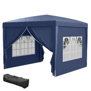 3 X 3 M Pavillon Mit 4 Seitenwänden, Fenster, Festzelt Mit UV Schutz, Gartenzelt Inkl. Tragetasche, Stahl, Blau