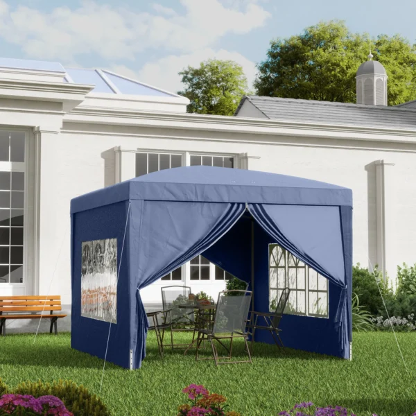3 X 3 M Pavillon Mit 4 Seitenwänden, Fenster, Festzelt Mit UV Schutz, Gartenzelt Inkl. Tragetasche, Stahl, Blau