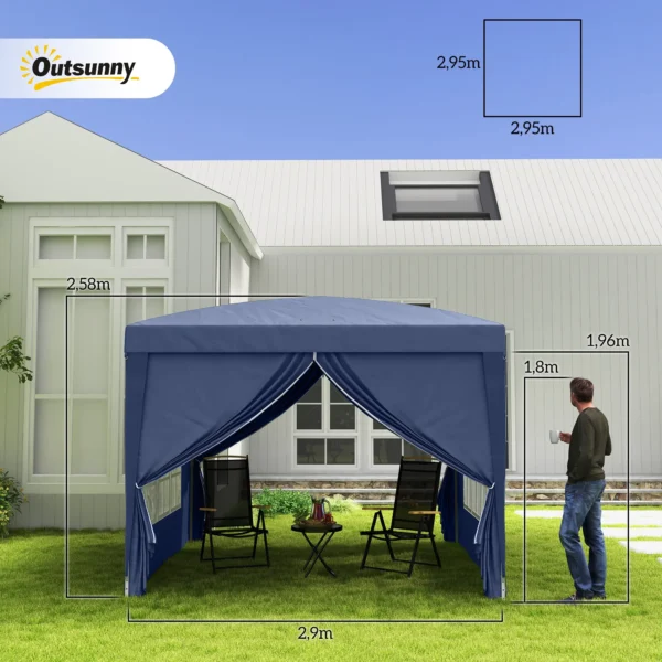 3 X 3 M Pavillon Mit 4 Seitenwänden, Fenster, Festzelt Mit UV Schutz, Gartenzelt Inkl. Tragetasche, Stahl, Blau