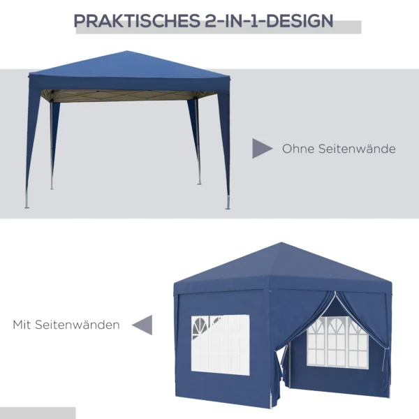 3 X 3 M Pavillon Mit 4 Seitenwänden, Fenster, Festzelt Mit UV Schutz, Gartenzelt Inkl. Tragetasche, Stahl, Blau