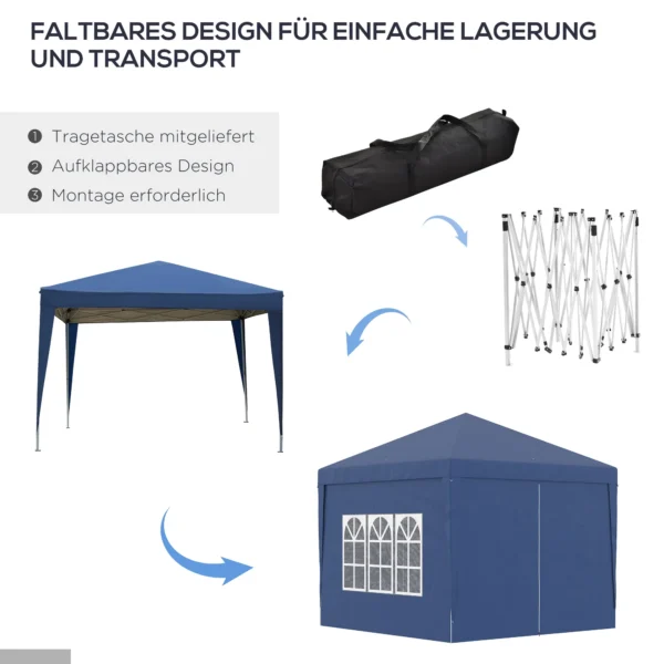 3 X 3 M Pavillon Mit 4 Seitenwänden, Fenster, Festzelt Mit UV Schutz, Gartenzelt Inkl. Tragetasche, Stahl, Blau