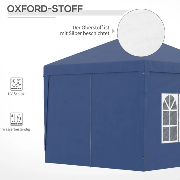 3 X 3 M Pavillon Mit 4 Seitenwänden, Fenster, Festzelt Mit UV Schutz, Gartenzelt Inkl. Tragetasche, Stahl, Blau