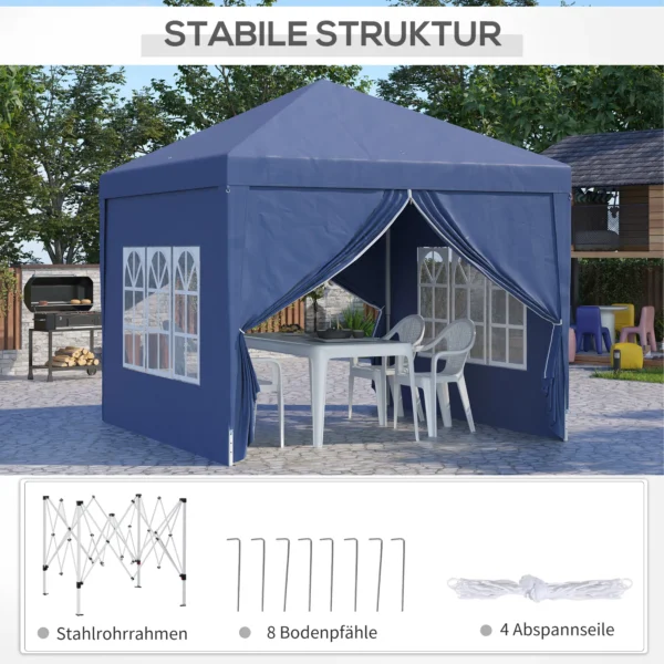 3 X 3 M Pavillon Mit 4 Seitenwänden, Fenster, Festzelt Mit UV Schutz, Gartenzelt Inkl. Tragetasche, Stahl, Blau