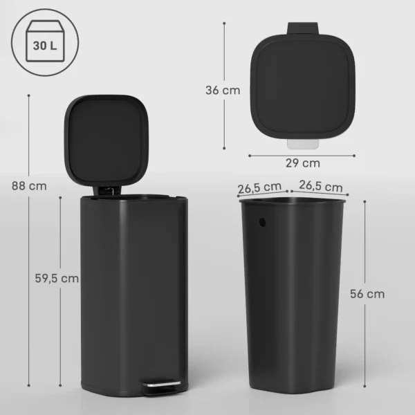 30L Küchenmülleimer Pedaleimer Mit Deckel, Soft Close Und Offenhalte Funktion Für Küche, Zuhause
