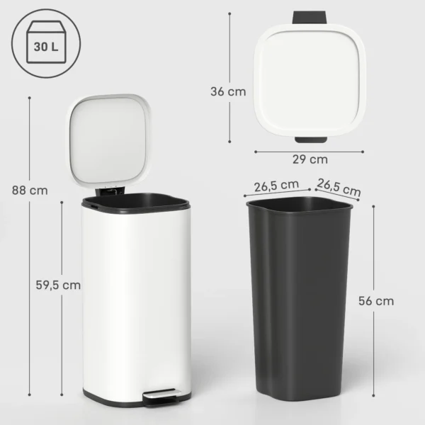 30L Küchenmülleimer Pedaleimer Mit Deckel, Soft Close Und Offenhalte Funktion Für Küche, Zuhause