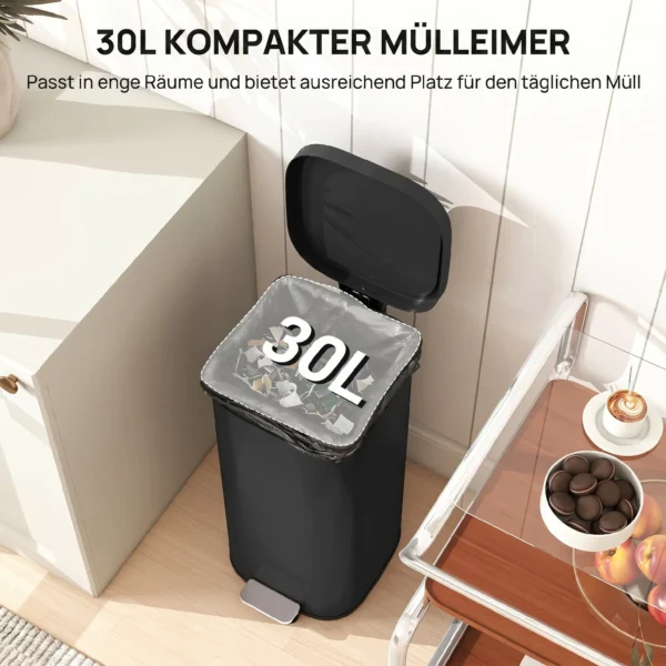 30L Küchenmülleimer Pedaleimer Mit Deckel, Soft Close Und Offenhalte Funktion Für Küche, Zuhause