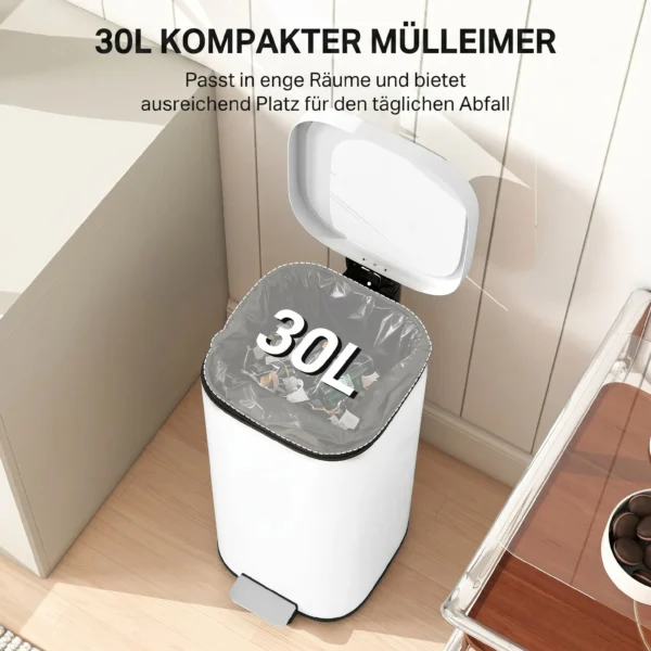 30L Küchenmülleimer Pedaleimer Mit Deckel, Soft Close Und Offenhalte Funktion Für Küche, Zuhause
