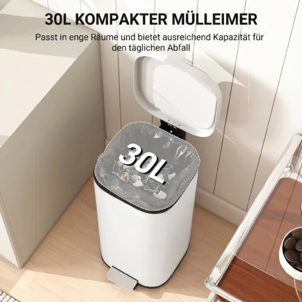 30L Küchenmülleimer Pedaleimer Mit Deckel, Soft Close Und Offenhalte Funktion Für Küche, Zuhause