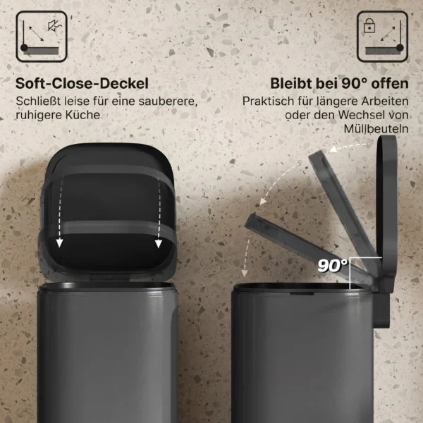 30L Küchenmülleimer Pedaleimer Mit Deckel, Soft Close Und Offenhalte Funktion Für Küche, Zuhause