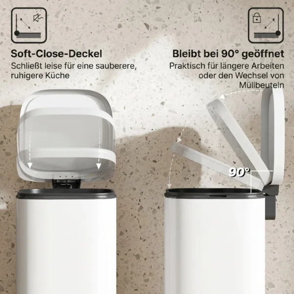 30L Küchenmülleimer Pedaleimer Mit Deckel, Soft Close Und Offenhalte Funktion Für Küche, Zuhause