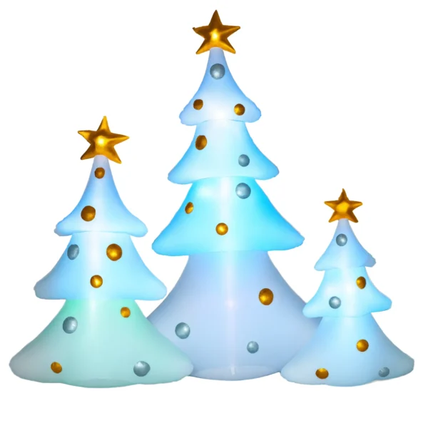 3er Set Aufblasbare Weihnachtsbäume, Inkl. Gebläse, In Und Outdoor, Inkl. Befestigungsmaterial, Weiß+Gold