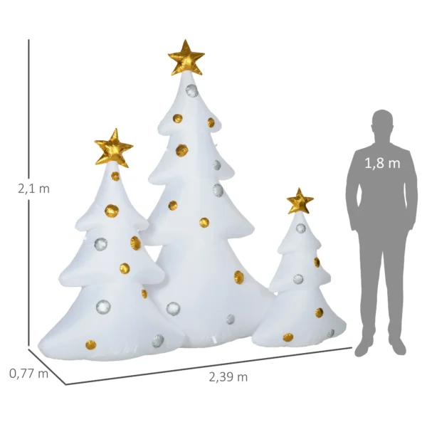 3er Set Aufblasbare Weihnachtsbäume, Inkl. Gebläse, In Und Outdoor, Inkl. Befestigungsmaterial, Weiß+Gold