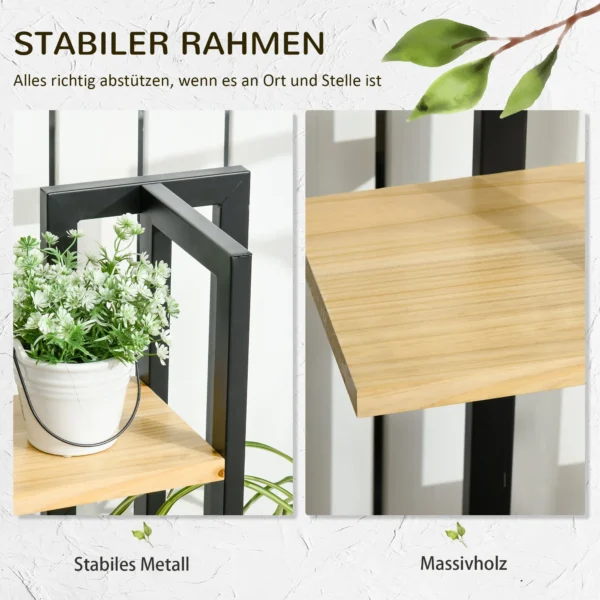 4 Etagen Pflanzenständer, Verstellbarer 110 Cm Hoch Blumenständer Für Innen Außen Holz Schwarz+Naturholz