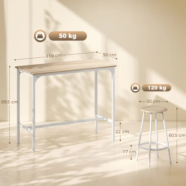 5 teiliges Bartisch Set Für 4 Personen, Industrieller Stehtisch Mit Hockern Für Küche & Esszimmer, Eiche