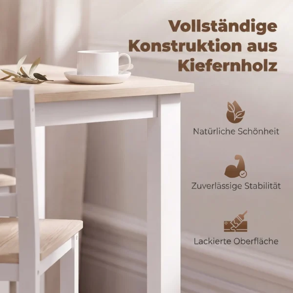 5 teiliges Essgruppe Für 4 Personen, Landhaus Esstisch Und Stühle Aus Massivholz, Natur/Weiß