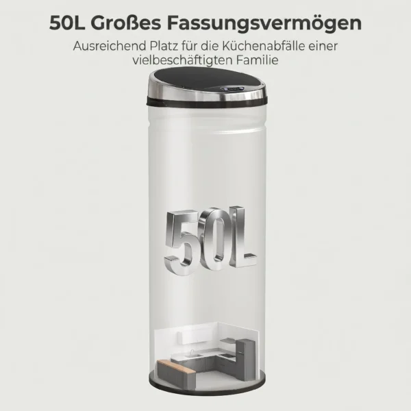 50 L Sensor Mülleimer, Automatischer Abfalleimer, Rostfreier Kücheneimer Mit Infrarotsensor, Für Küche, Esszimmer