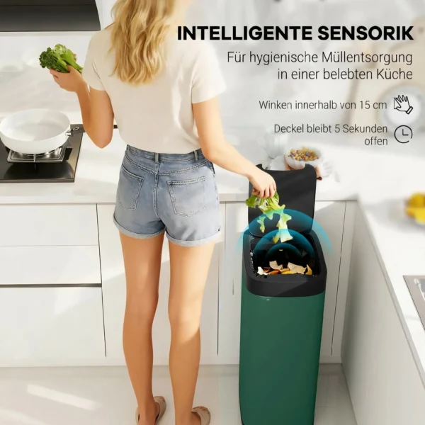 50L Sensor Mülleimer, Berührungslos Küchenmülleimer Mit Bewegungssensor, Fingerabdruckresistent