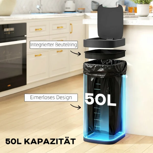 50L Sensor Mülleimer, Berührungslos Küchenmülleimer Mit Bewegungssensor, Fingerabdruckresistent