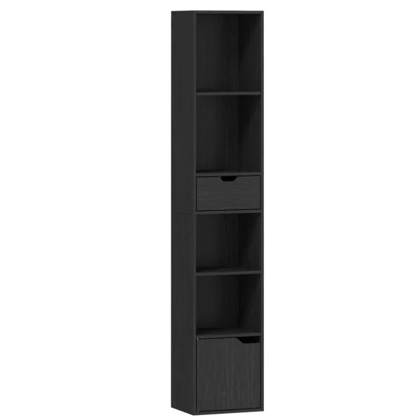 6 Fach Bücherregal Mit Schublade Und Verstellbarem Fach, Freistehender Aufbewahrungsschrank, 30 X 24 X 158 Cm, Schwarz