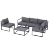 6 tlg. Gartengarnitur Gartenset Gartensofaset Sitzgruppe Gartenmöbel Alu+ Polyester + Hartglas Grau 4 X Sessel 1 X Ecksofa 1 X Beistelltisch Kissen Für 4–5 Personen