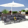 6 tlg. Gartengarnitur Gartenset Gartensofaset Sitzgruppe Gartenmöbel Alu+ Polyester + Hartglas Grau 4 X Sessel 1 X Ecksofa 1 X Beistelltisch Kissen Für 4–5 Personen