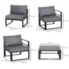 6 tlg. Gartengarnitur Gartenset Gartensofaset Sitzgruppe Gartenmöbel Alu+ Polyester + Hartglas Grau 4 X Sessel 1 X Ecksofa 1 X Beistelltisch Kissen Für 4–5 Personen