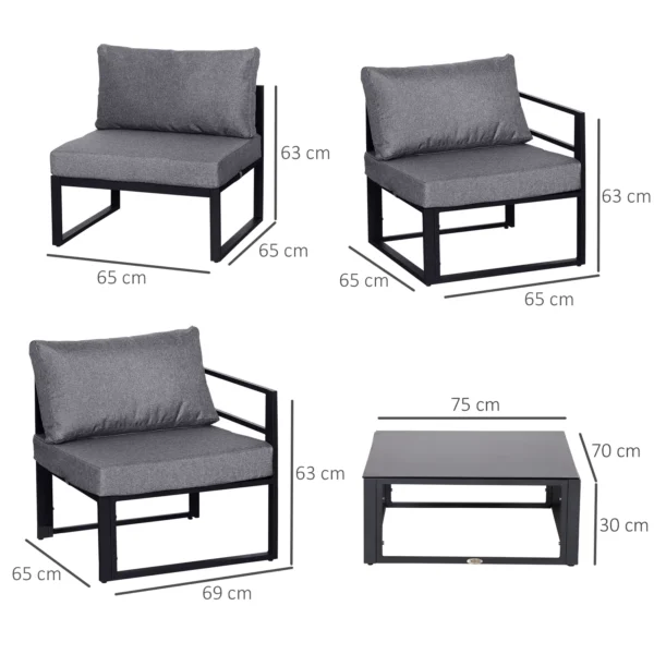 6 tlg. Gartengarnitur Gartenset Gartensofaset Sitzgruppe Gartenmöbel Alu+ Polyester + Hartglas Grau 4 X Sessel 1 X Ecksofa 1 X Beistelltisch Kissen Für 4–5 Personen